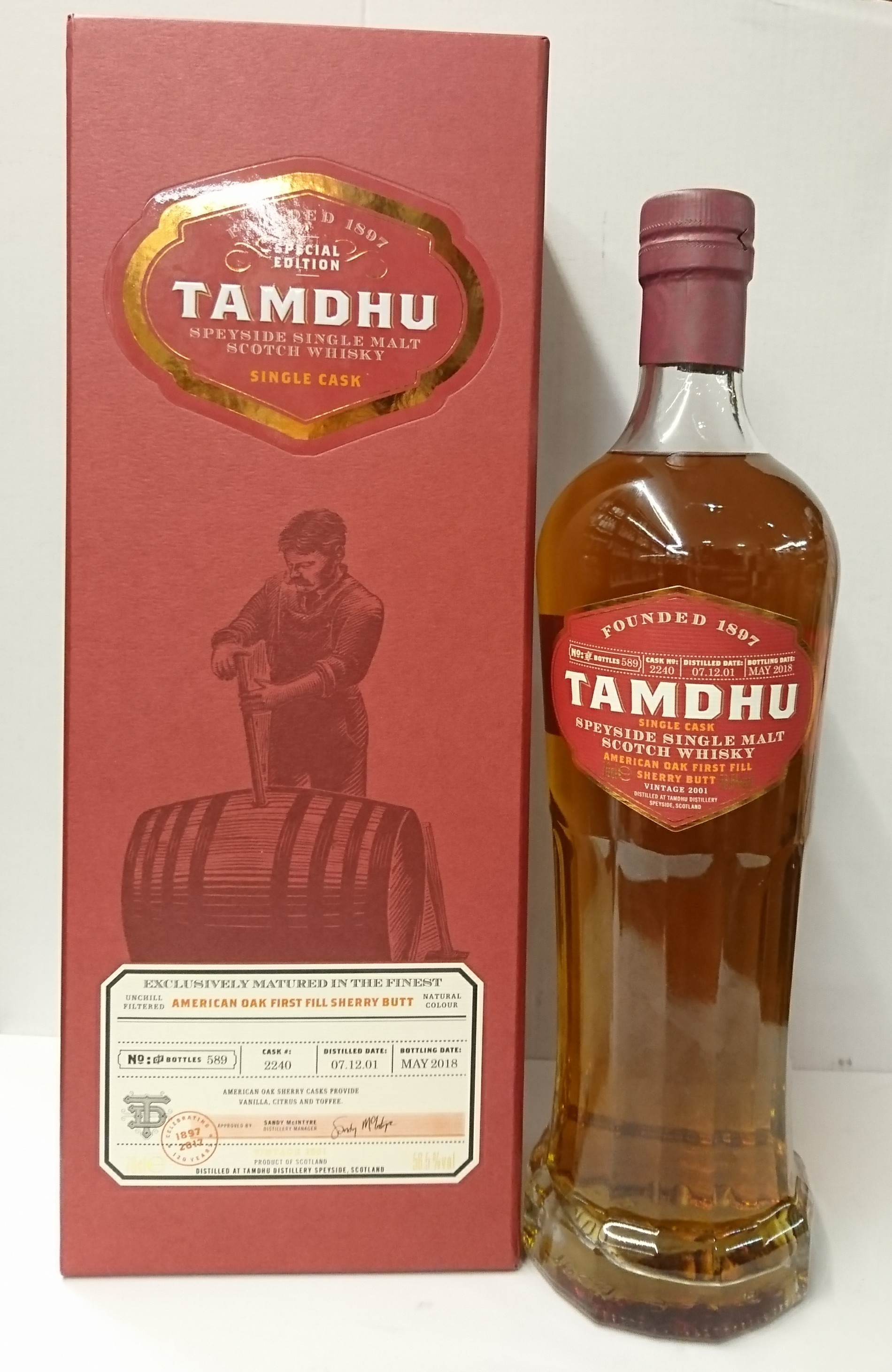 TAMDHU坦杜2001-2018 - 17年原酒  2240桶 700ml  56.5%                         